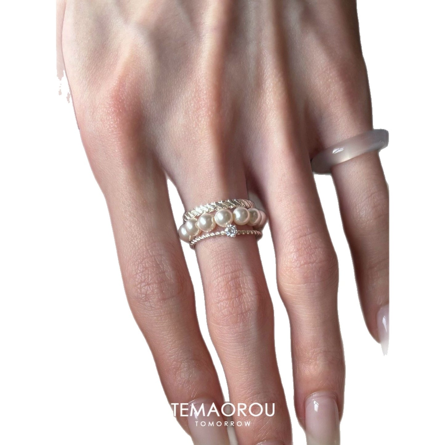 Women's Pearl Spot Drill Light Luxury High-grade Decoration Index Finger Niche Ring