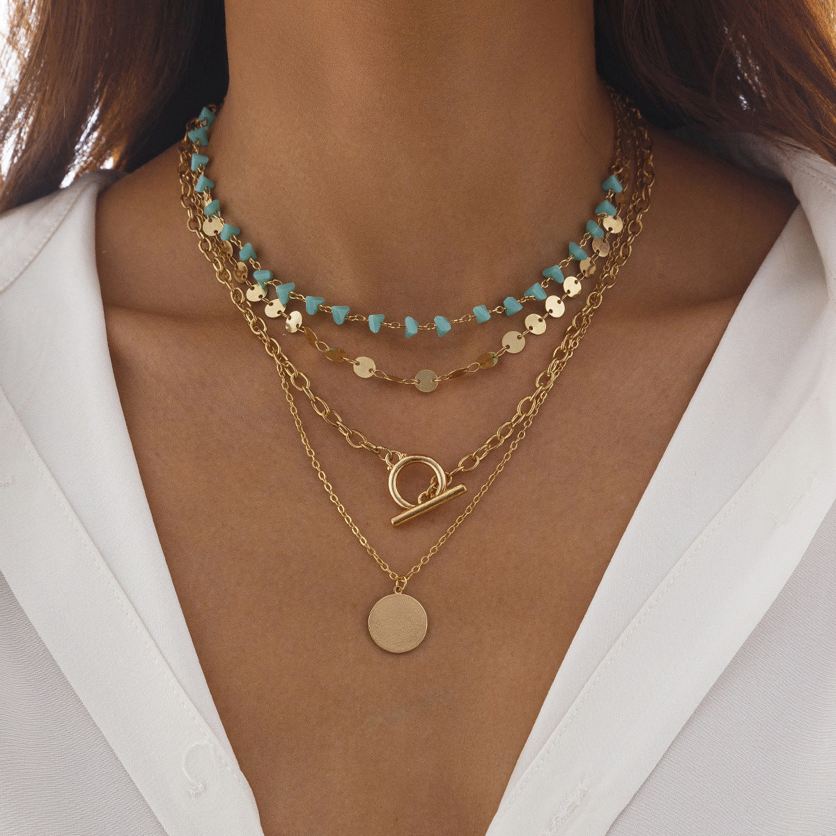 Sequin Alloy Buckle Punk Crystal Flower Clavicle Necklace
