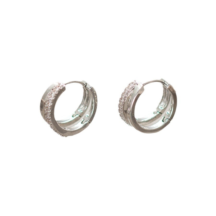 Women's Sier Full Diamond Clip Classic Circle Simple Affordable Luxury Ear Buckle
