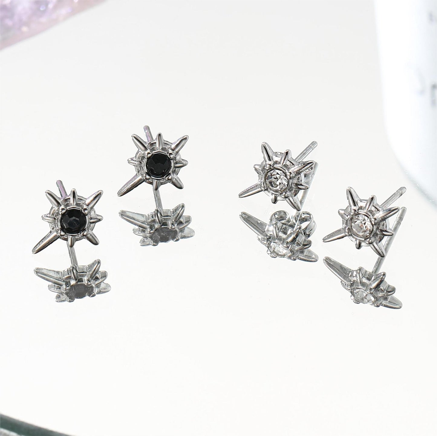 Women's & Men's Titanium Steel Eight Awn Star Inlaid Zircon Asterism Rings