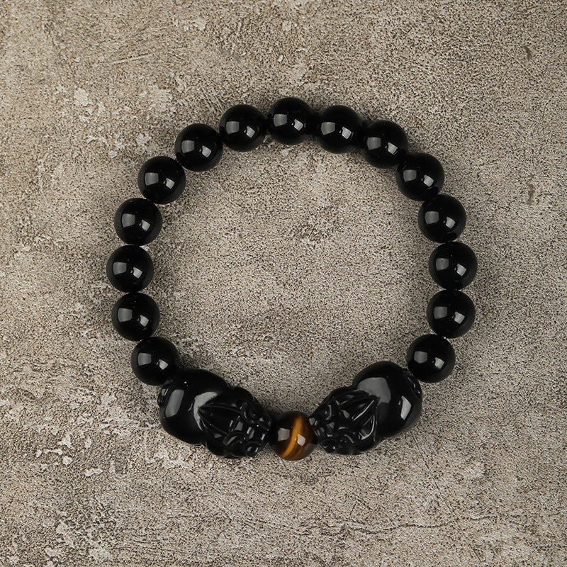 Men's & Women's Natural Gold Obsidian Double Buddha Beads Couple Bracelet