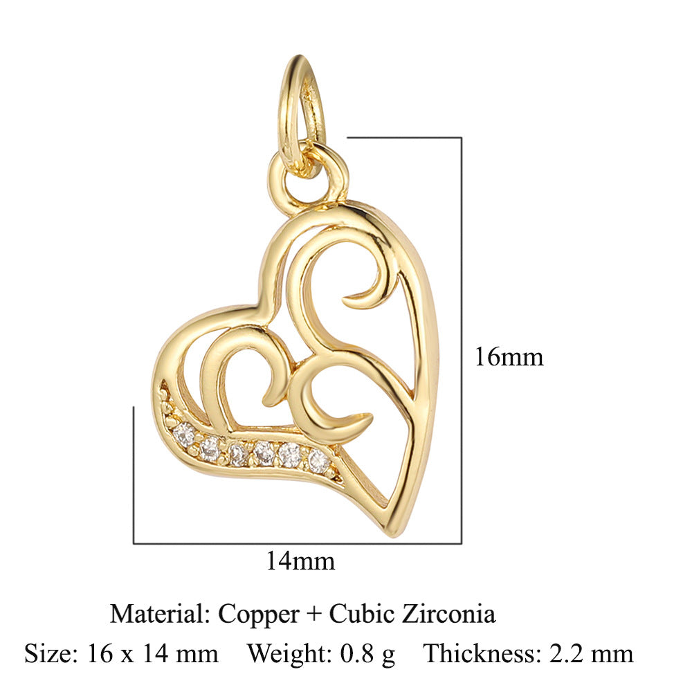 Peach Heart Lock Key Copper Zircon Pendants