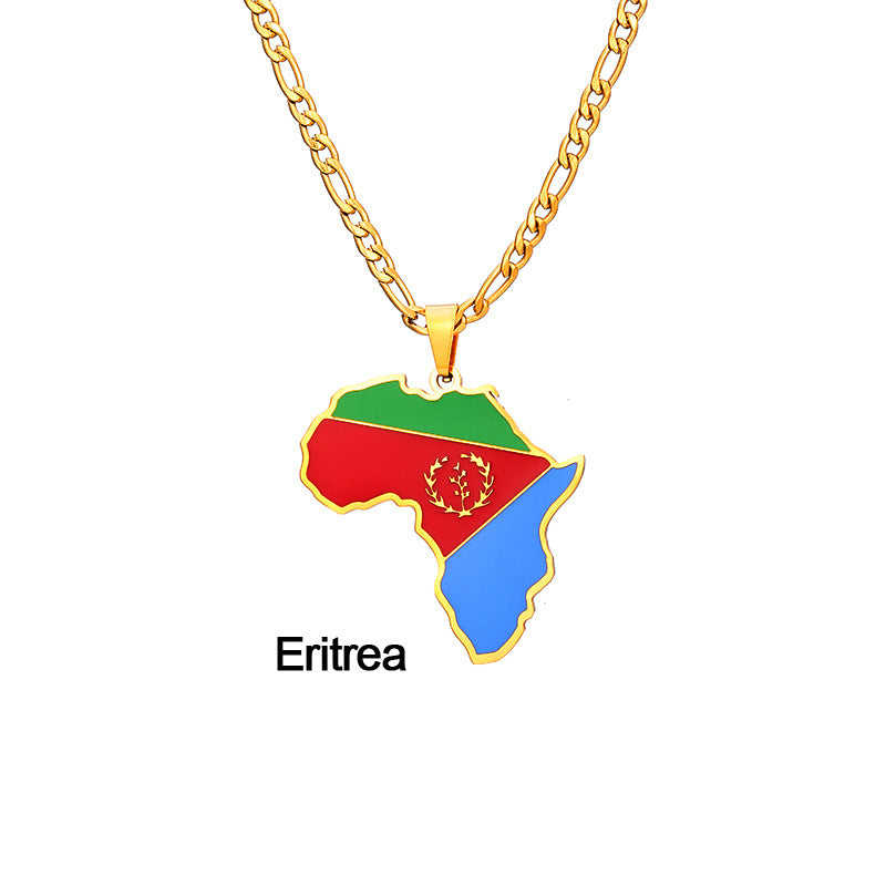 African Drip Oil Stainless Steel Map Geometric Necklace