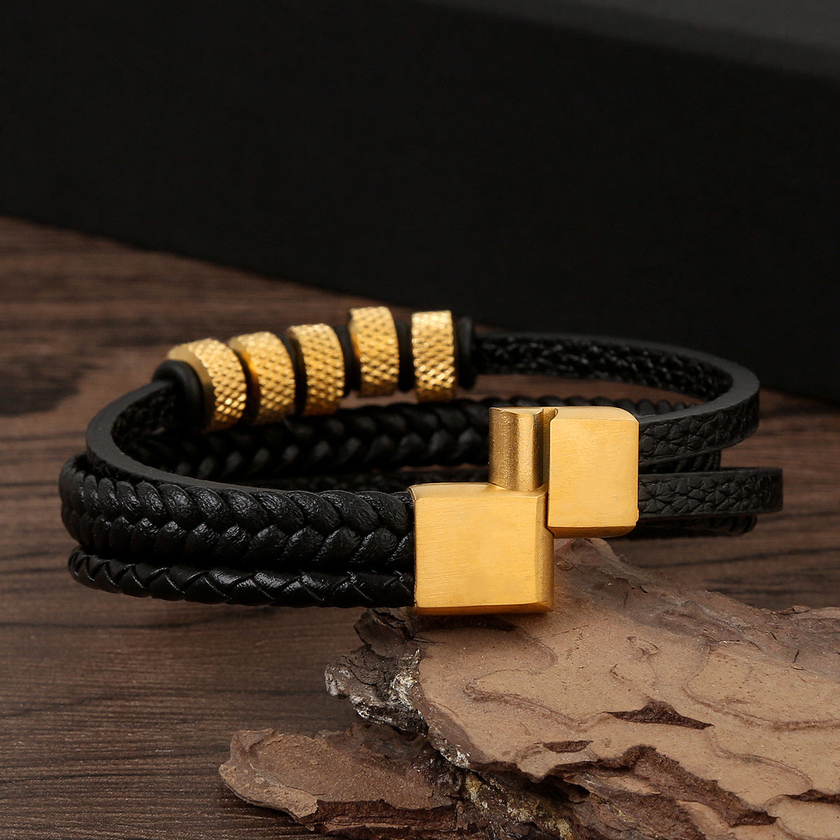 Women's & Men's High-grade Leather Hand Weaving Electroplated Stainless Bracelets