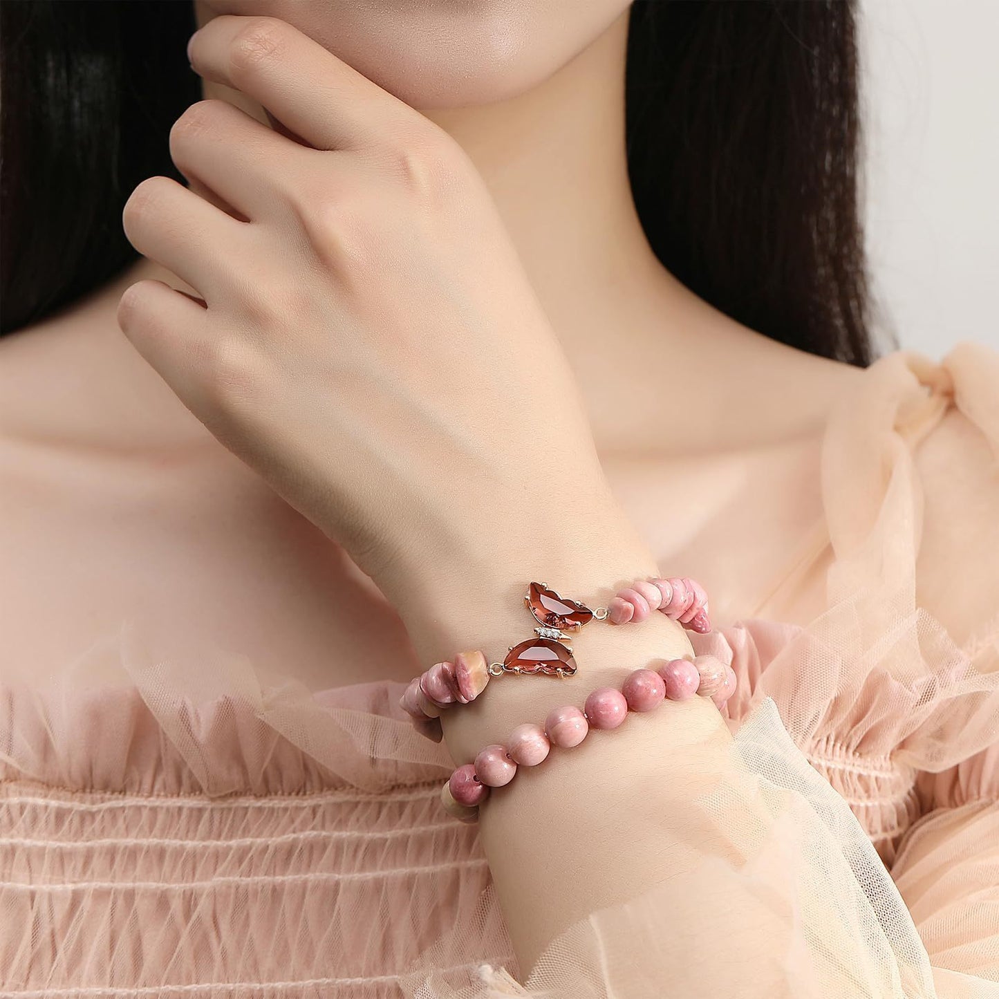 Simple Butterfly Natural Stone Crystal String Beads Bracelets