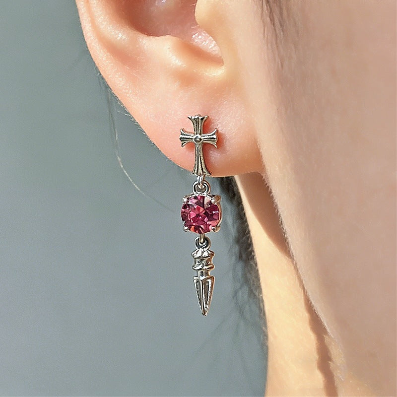 Cross Pestle Iris Series Ear Bone Flash Zircon Sharp Cone Stud Earrings
