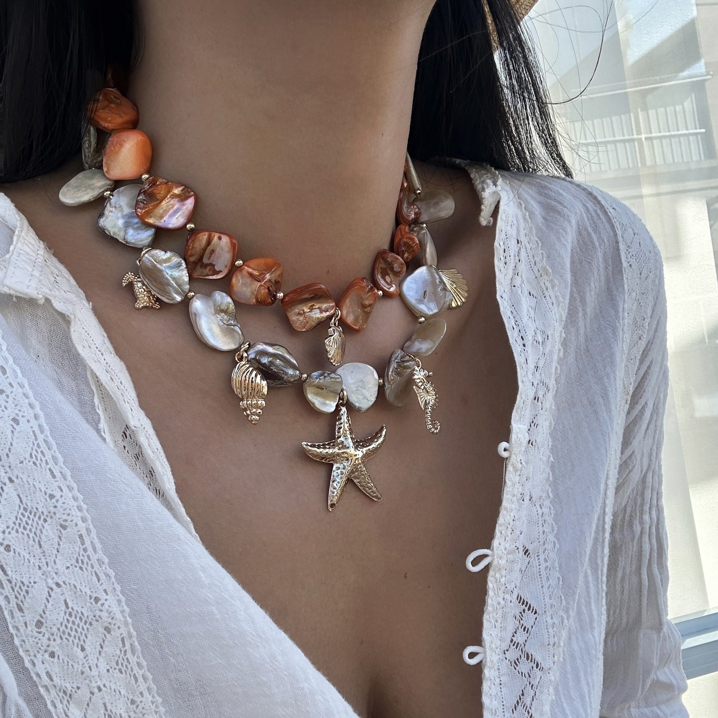Stylish Beach Summer Starfish Shell Alloy Vintage Necklaces
