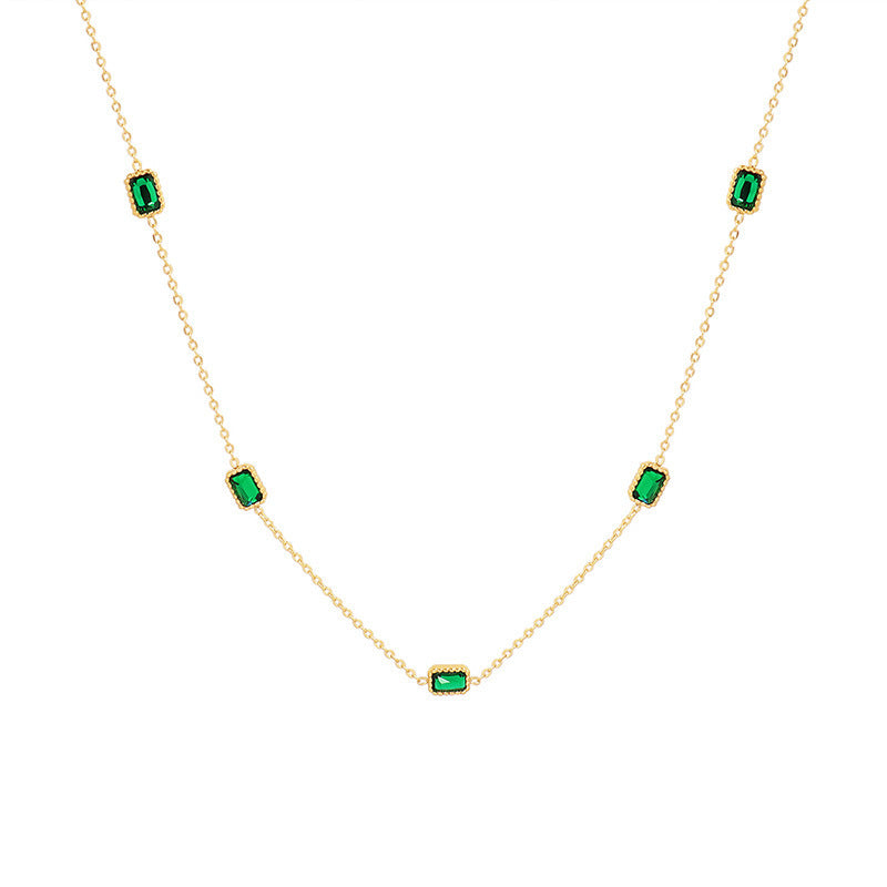 Steel Gold-plated Inlaid Emerald Zircon Female Necklaces