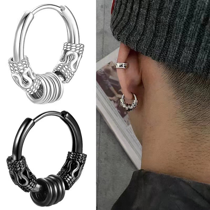 Men's Hip Hop Rock Cross Screw Vintage Dragon Earrings