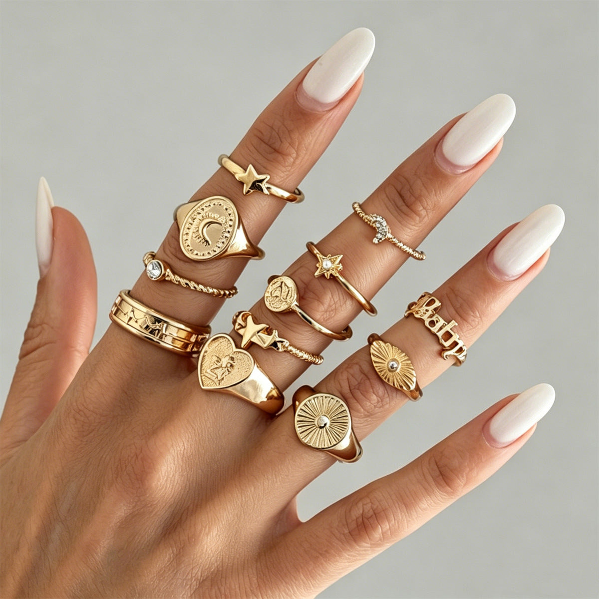 Retro Diamonds Stacked Fashion Geometry Pattern Metal Heart Ring