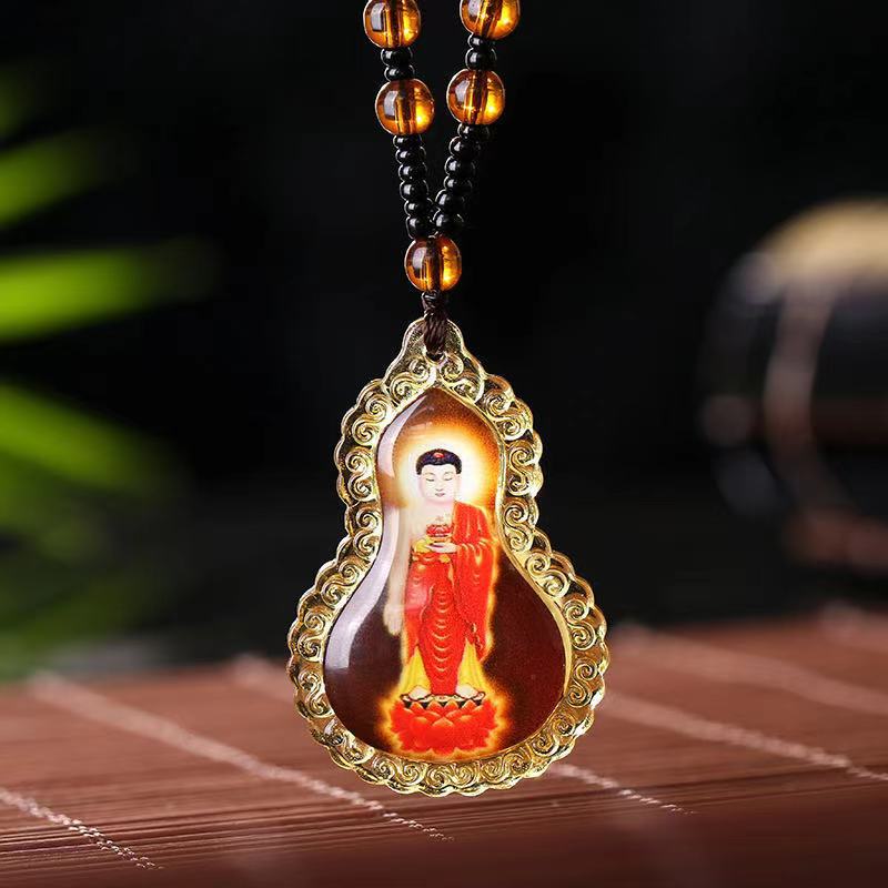 Yellow Amitabha Buddha Mantra Colored Glaze Charm Pendants