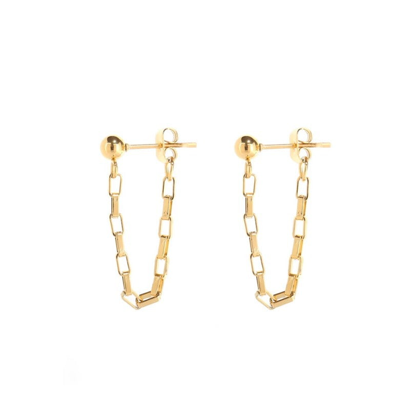 Women's Titanium Steel Metallic Gold Bean Chain Earrings