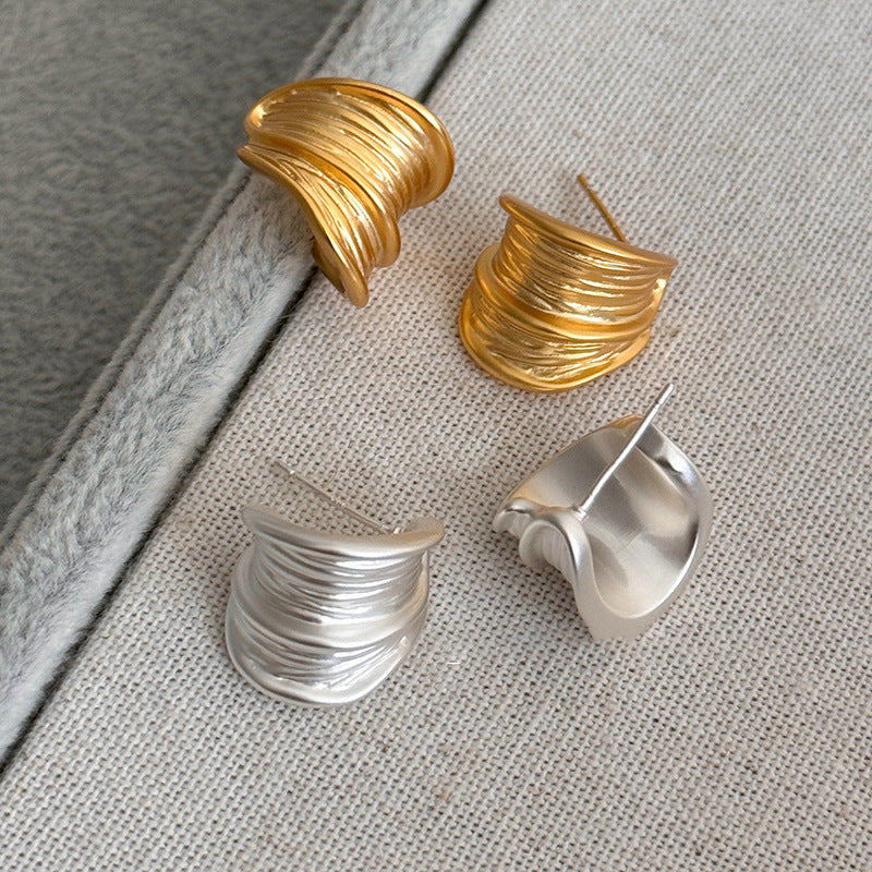 Brushed Shaped Metal Niche Trendy Wild Minimalist Style Light Luxury Stud Earrings