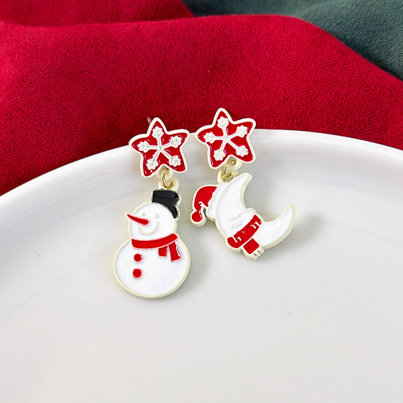 Ear Asymmetric Drip Glazed Cute Santa Claus Earrings