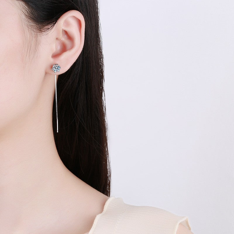 Moissanite Zircon Sterling Sier Needle Female Long Fringe Live Earrings