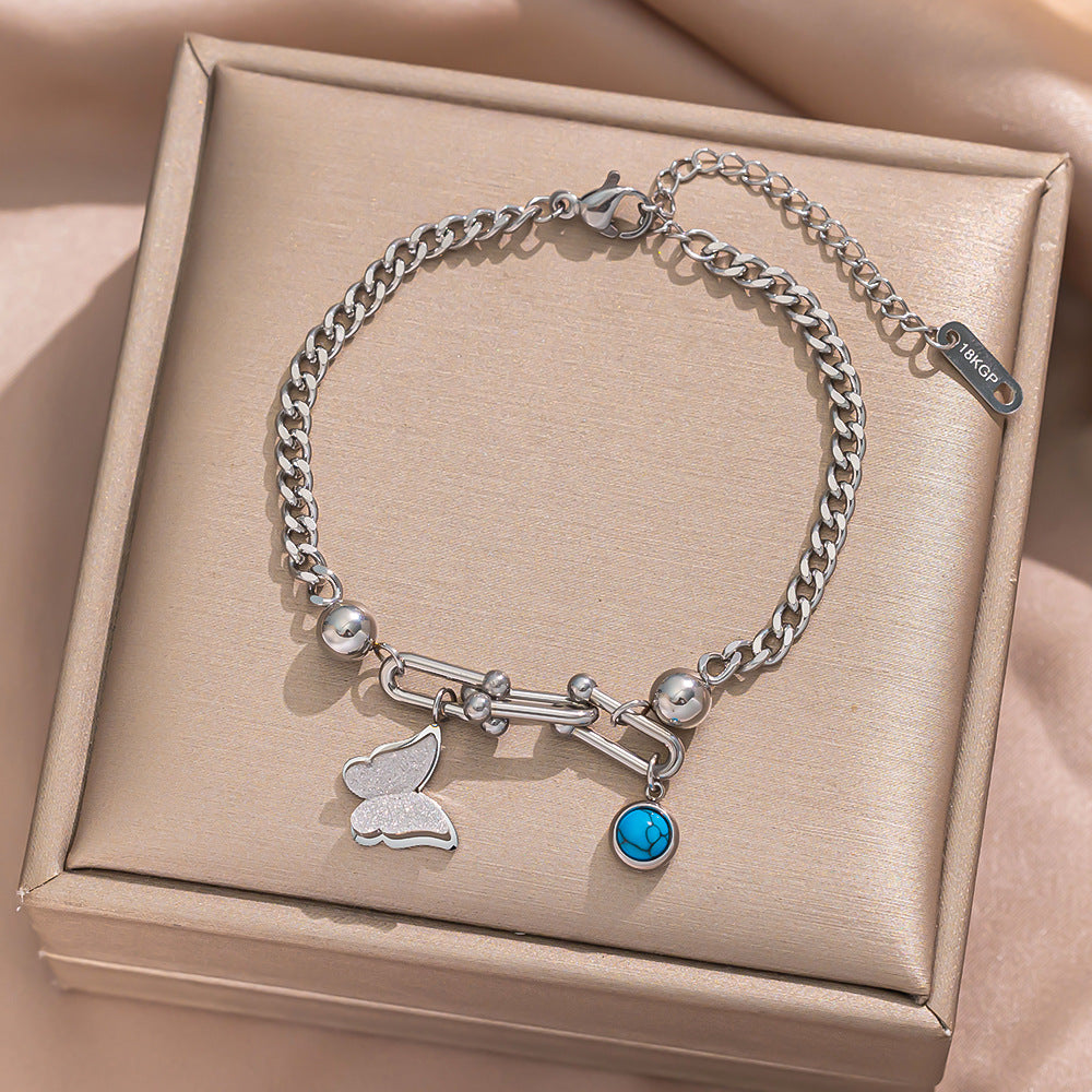 Buckle Chain Turquoise Butterfly Roman Round Peach Bracelets