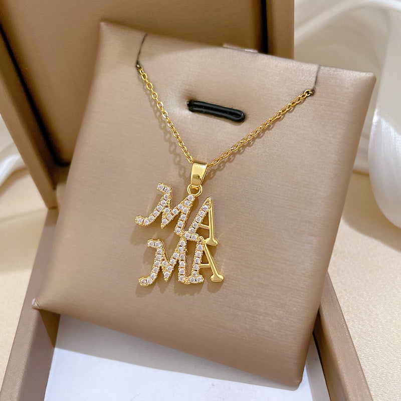 Women's Steel Full Diamond Letters Affordable Luxury Style Elegant Necklaces