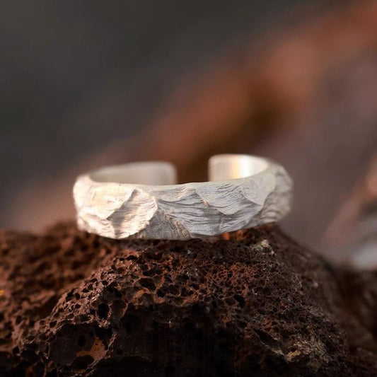 Women's & Men's Couple Handmade Mountain Sterling Sier Adjustable Gift Ring