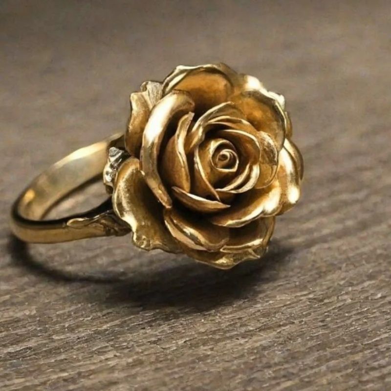 Golden Rose Vintage Flower Exaggerated Creative Rings