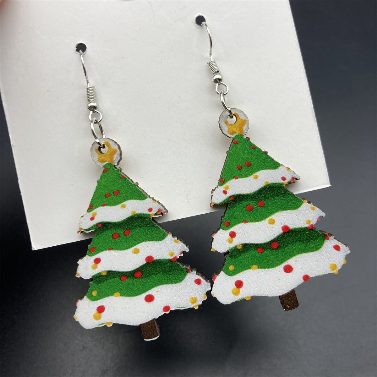 Fashion Jewelry Christmas Wooden Tree Long Earrings