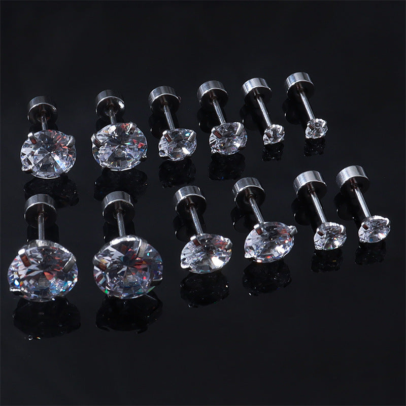Women's & Men's Stainless Steel Integrated Inlaid Zircon Round Bottom Small Ear Stud Earrings