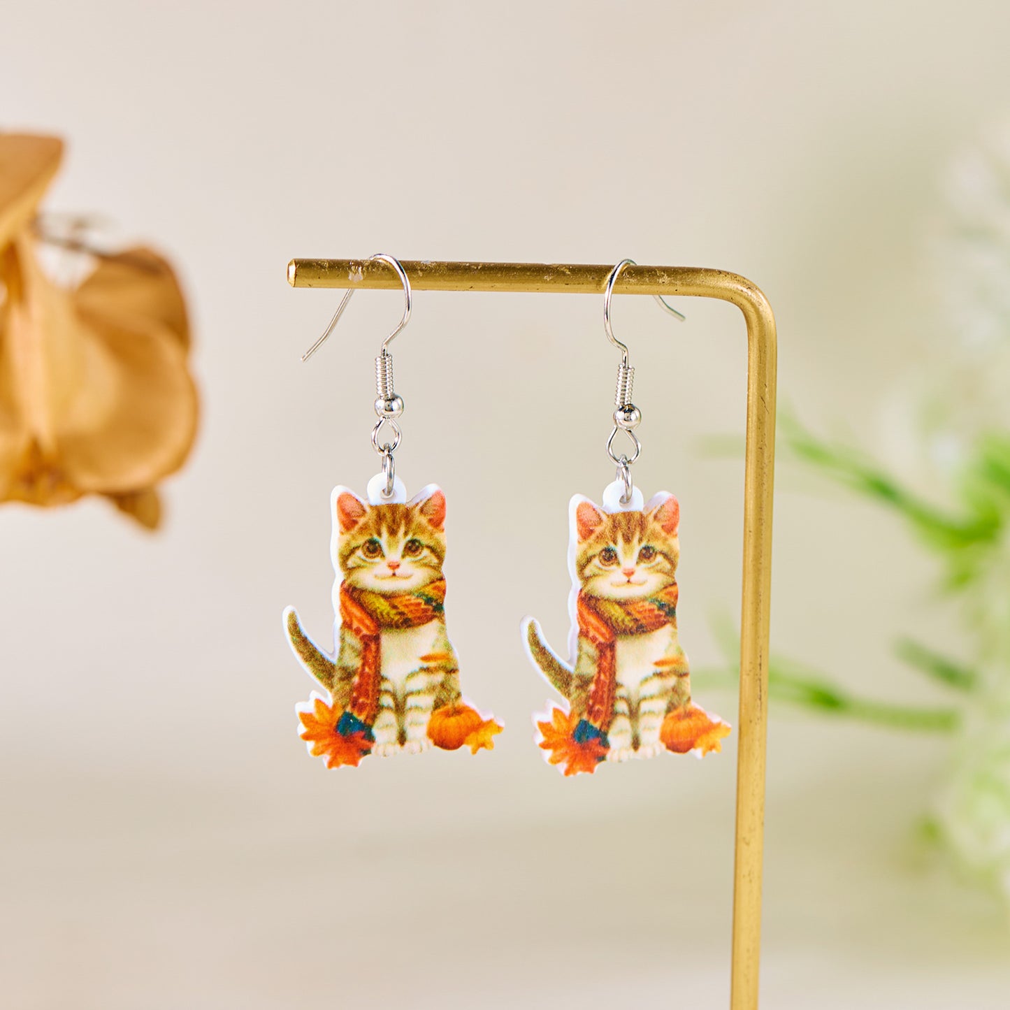 Acrylic Fashionable Autumn Squirrel Pine Cone Earrings