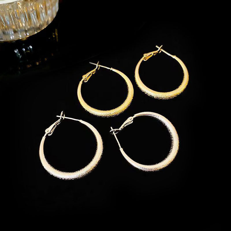 Simple Personality Frosted High-grade Female Light Luxury Minority Sier Earrings