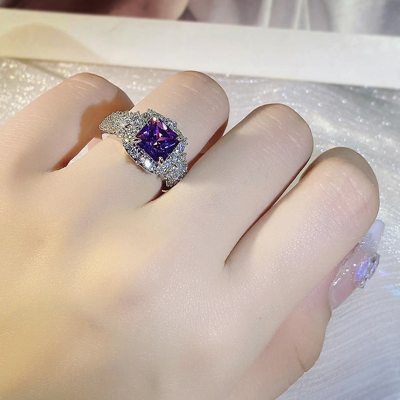 Women's Luxury High-grade Super Shiny Luxurious Inlaid Purple Bright Rings