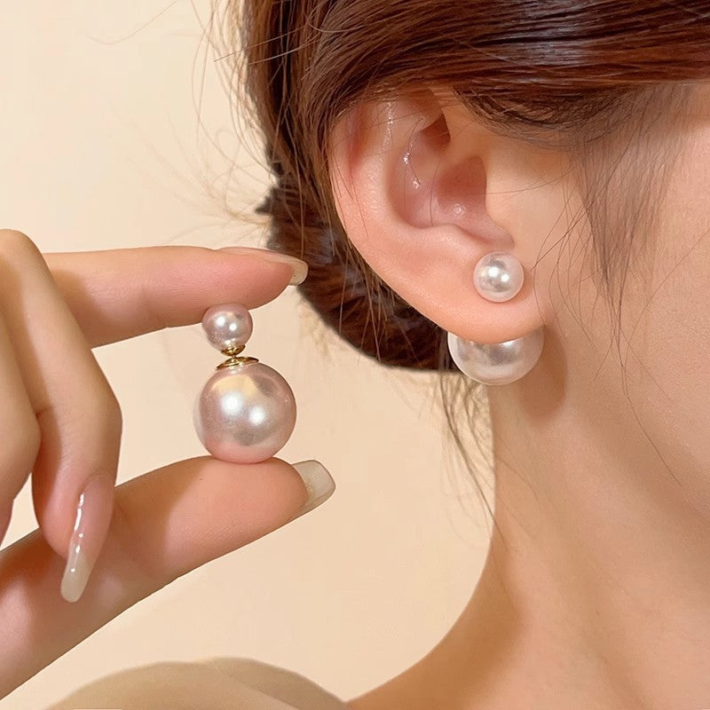 Sier Needle Niche Design Double-sided Pearl Female Advanced Earrings