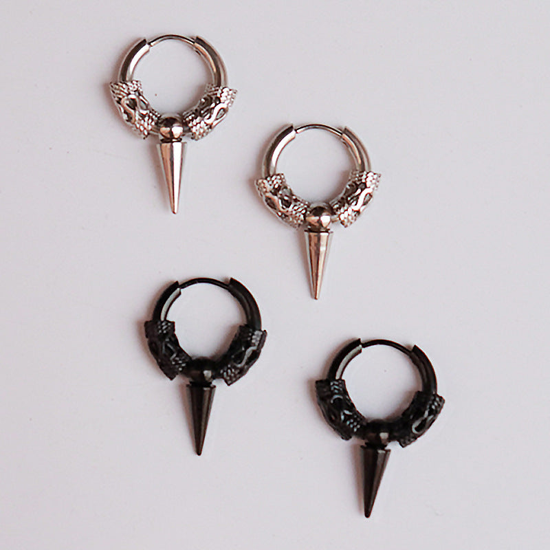 Stainless Steel Dragon Pattern Totem Circle Cone Ear Earrings