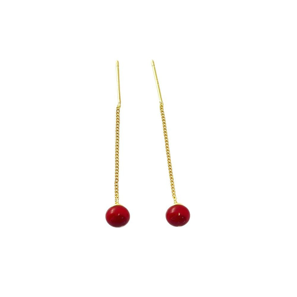 Plating Affordable Luxury Fashion Red Beads Retro Drip Glazed Triangle Ear Line