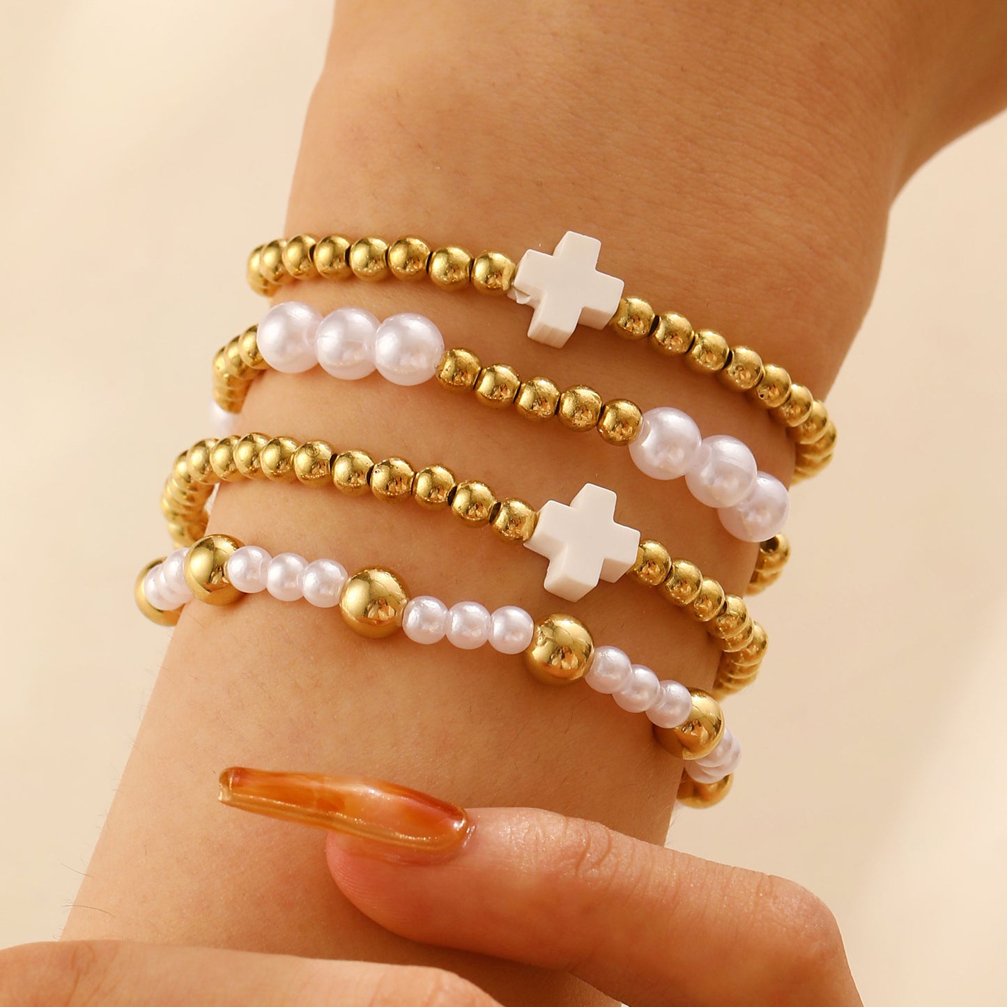 Women's Cool Couple Beach Style Handmade Beaded Stretch Wafer Bracelet