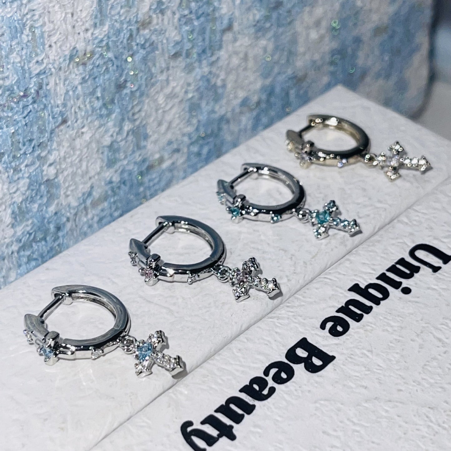 Colorful Cross Ear Clip Fashionable Temperamental Full Rhinestone Zircon Super Pendants