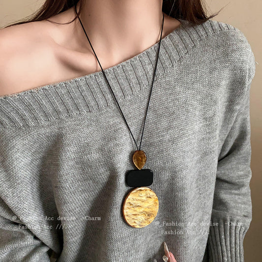 Resin Rendering Leather String Retro High Necklaces