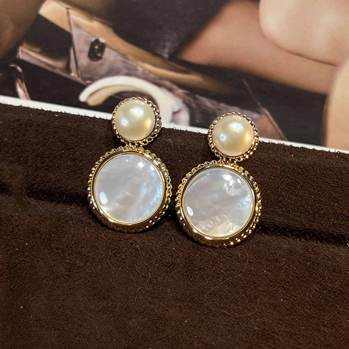 Women's Abalone Shell Series Gold Plated Environmental Protection Fashion French High-grade Earrings