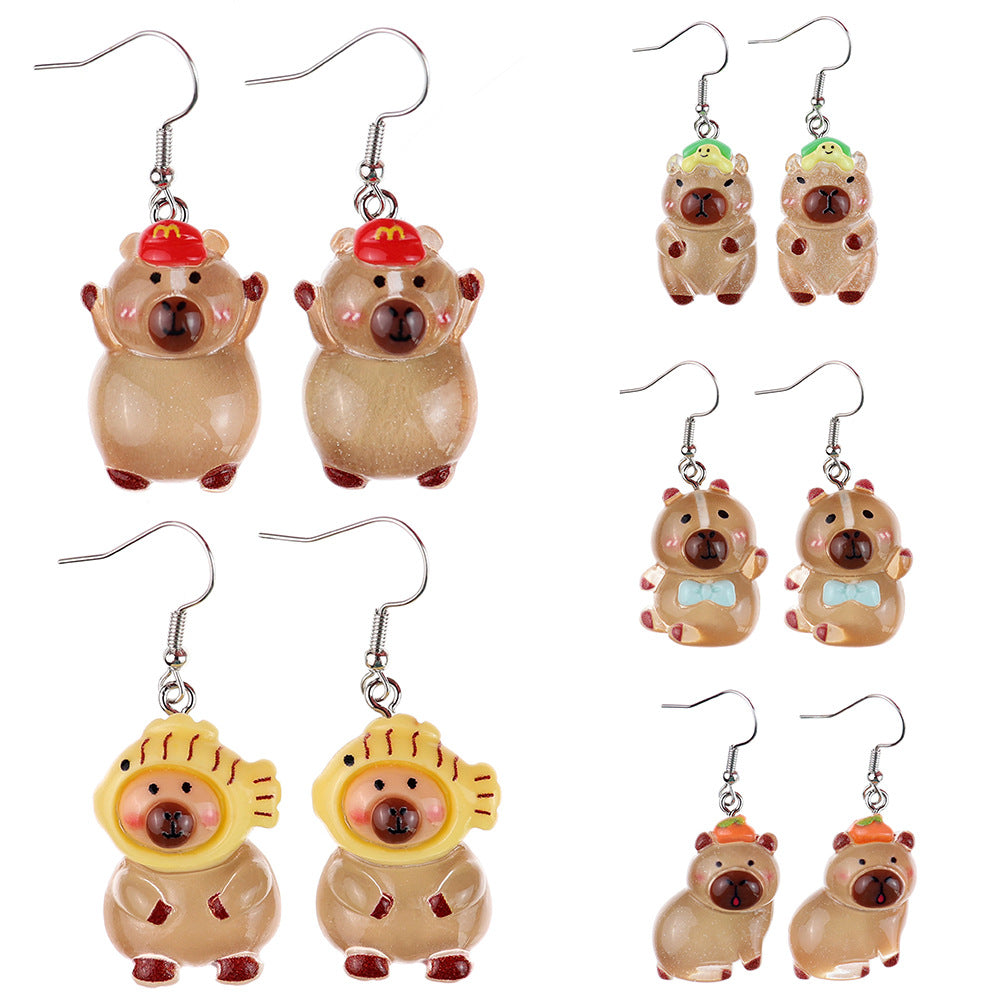 Cartoon Luminous Khaki Barra Capybara Creative Childlike Heart Rings