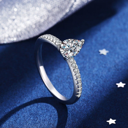 Sterling Sier Moissanite Water Drop Luxury Karat Color Ring
