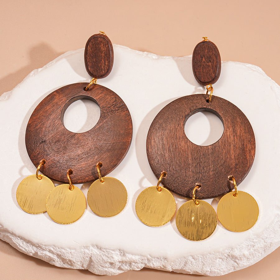 Chinese Style Coffee Color Wooden Bead Light Luxury High-grade Mori Rings