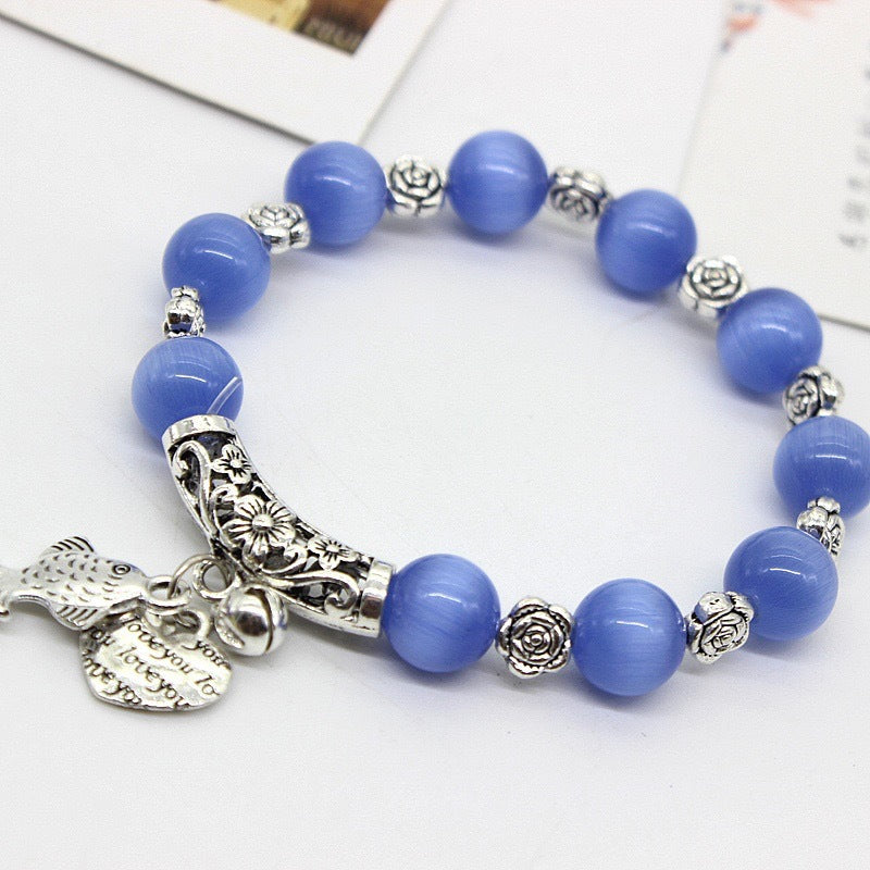 Women's Sier Hand Ethnic Style Handmade Beaded Opal String Bracelet
