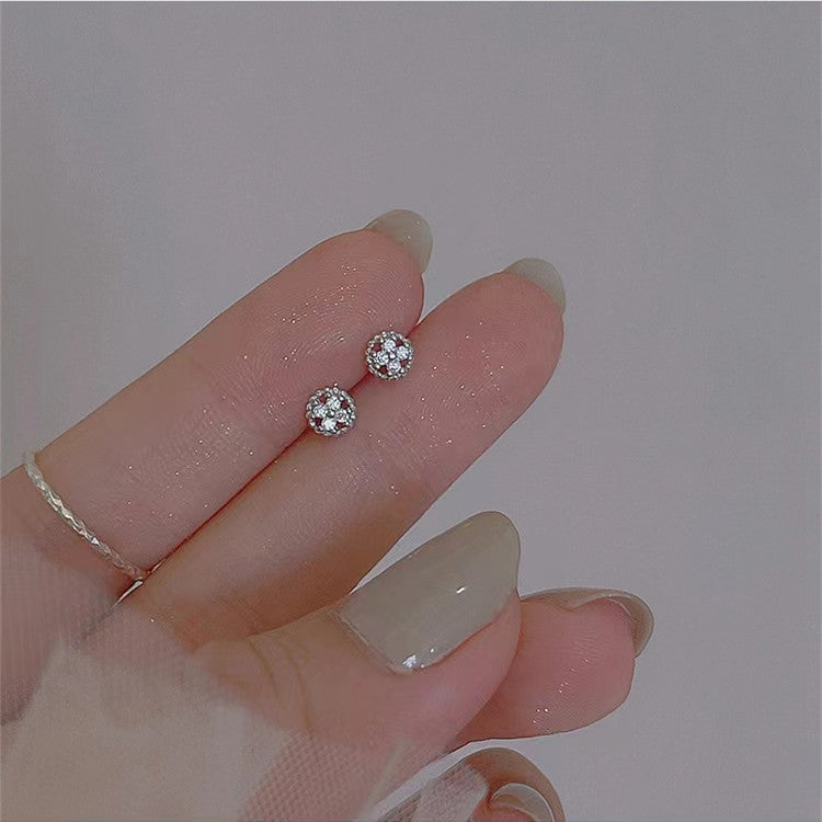 Sterling Sier Inlaid Zircon Sweet Cute Compact Stud Earrings