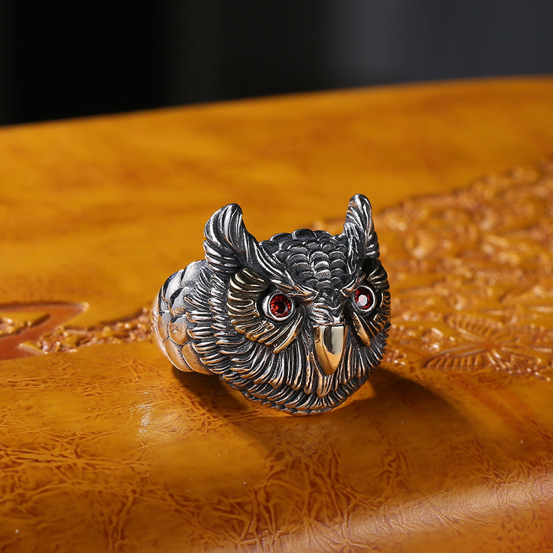 Men's Trendy Style Distressed Owl Domineering Personalized Forefinger For Light Luxury Ring