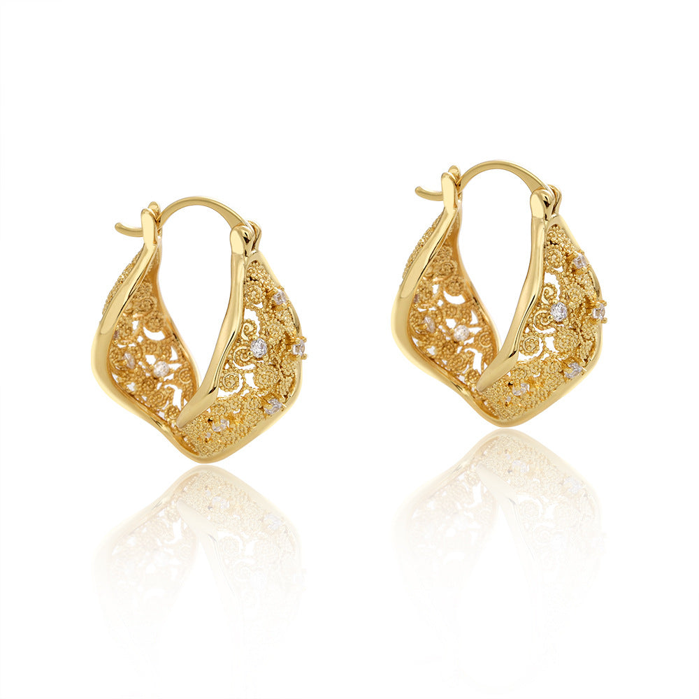 Inlaid Hemp Pattern Zirconium Clip Advanced Exquisite Temperament Entry Lux Ear Buckle