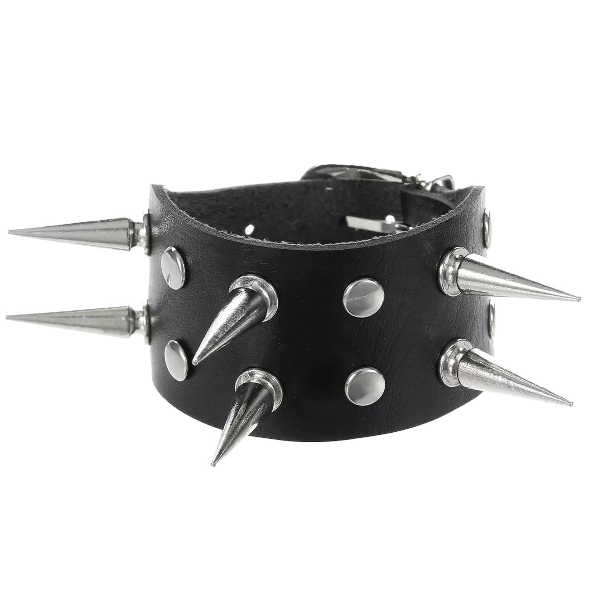Men's Punk Leather Double Row Pointed Rivet Bracelet