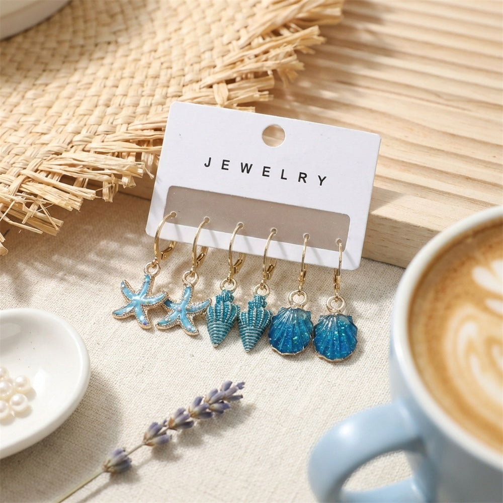 Summer Drop Oil Glitter Marine Female Ear Earrings