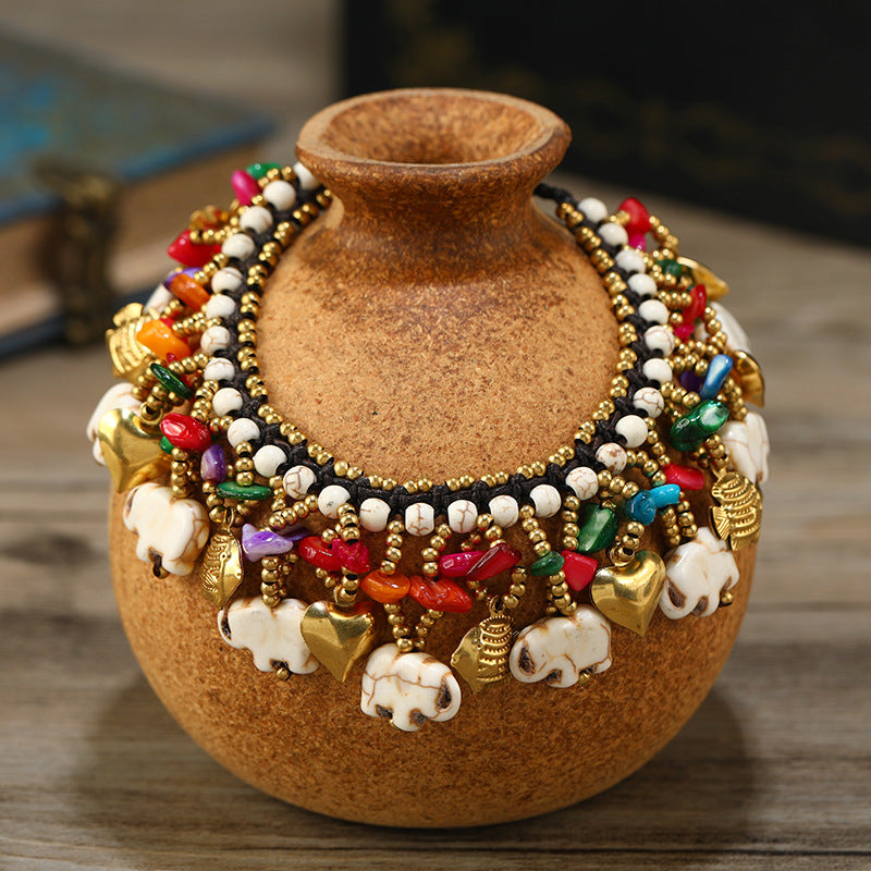 Women's National Style Small Elephant Bohemian Vacation Tibetan Exotic Carrying Bracelet