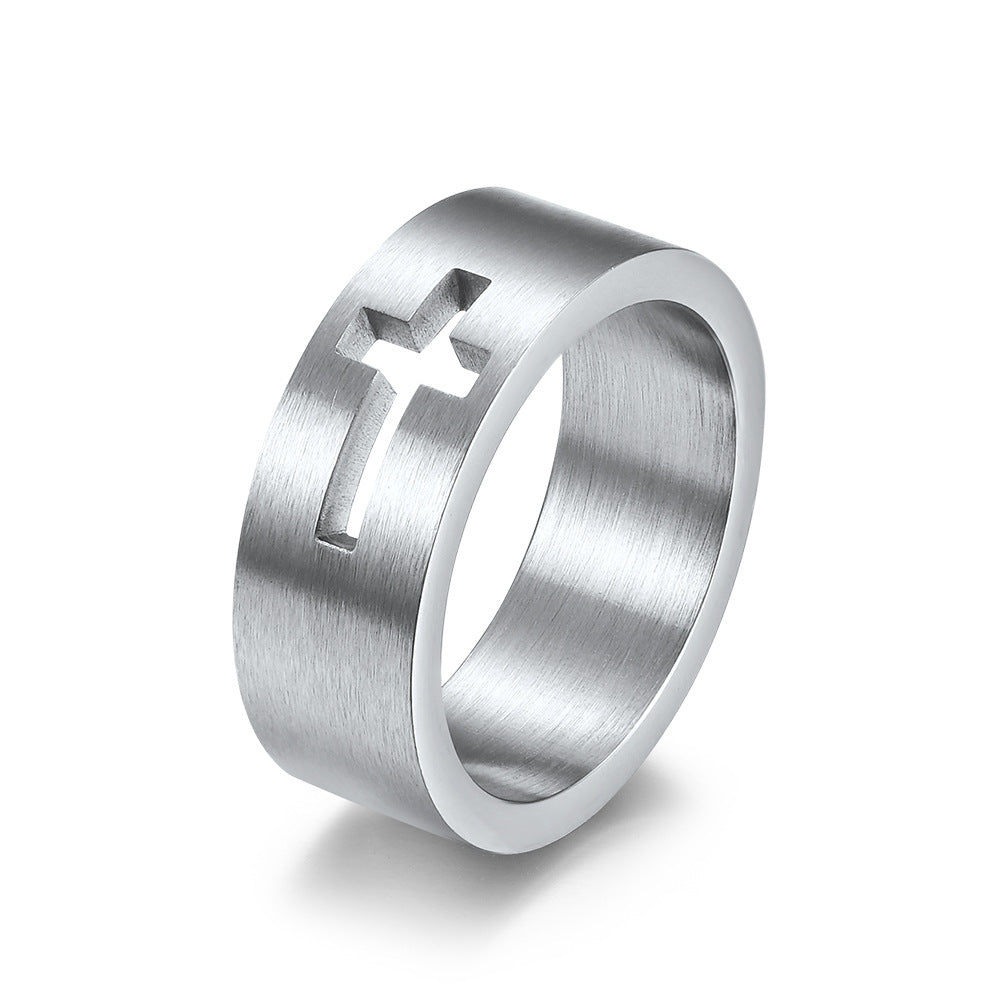 Women's & Men's Stainless Steel Hollow Cross Marriage Proposal Rings