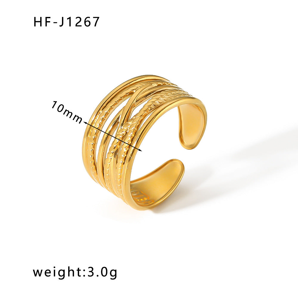 Minority Design Irregular Oil Pressure Gold Titanium Steel Open Female Rings