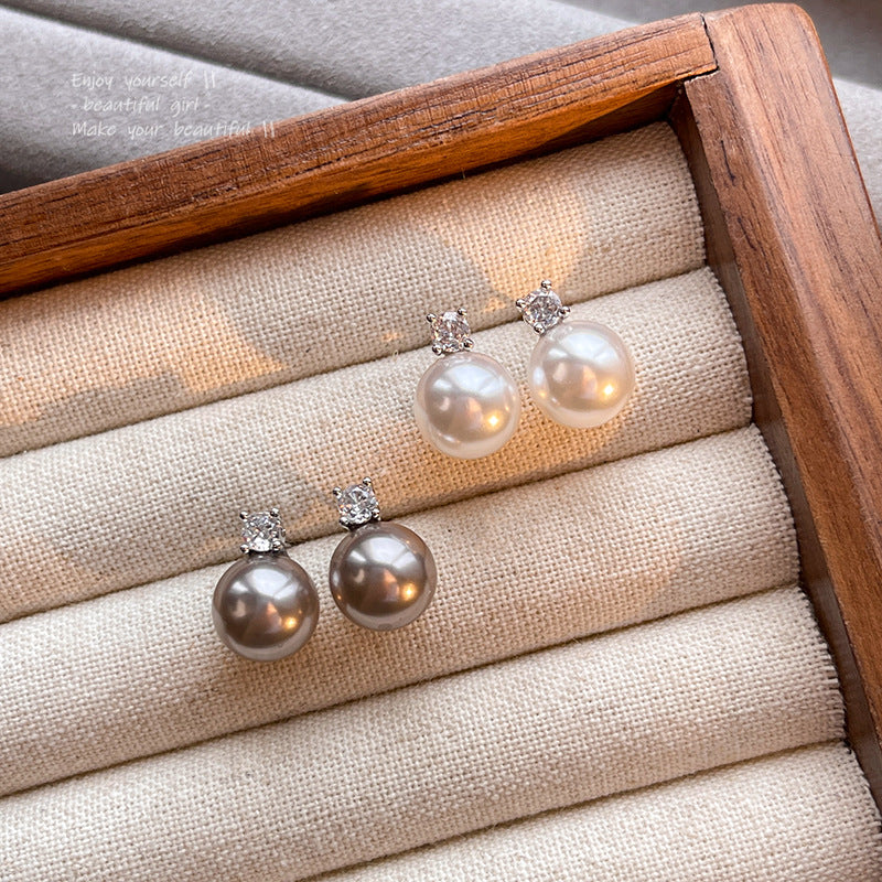 Sier Needle Simple High-grade Glass Pearl Female Graceful Super Stud Earrings