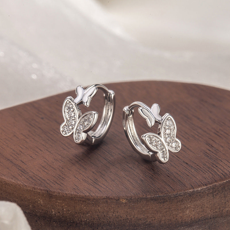 Rhinestone Butterfly Light Luxury High-grade Sense Ear Design Exquisite Small Earrings