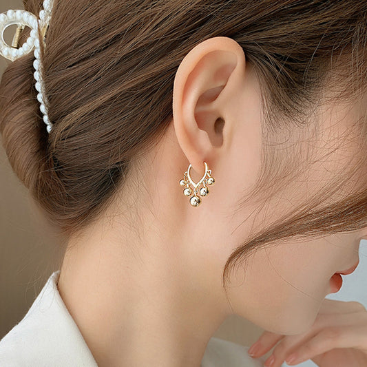 Women's Summer Golden Bean Eardrops Temperamental Tassels Ball Fashion Clip Rings